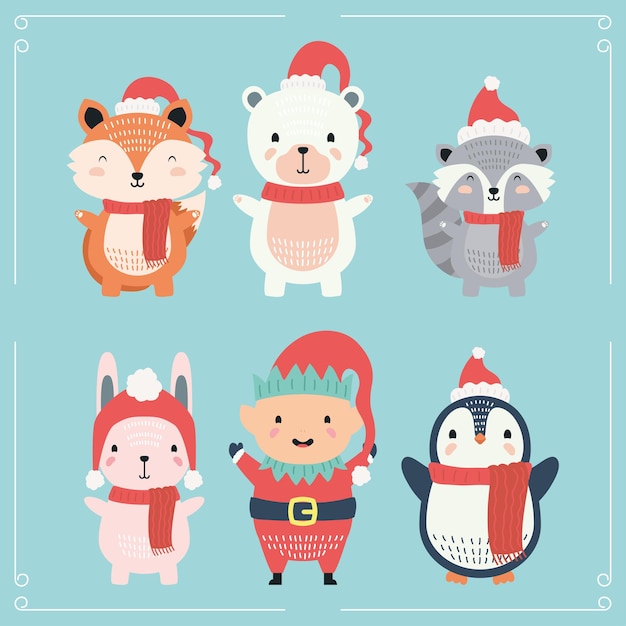 Animal fofo com personagens de roupas de natal