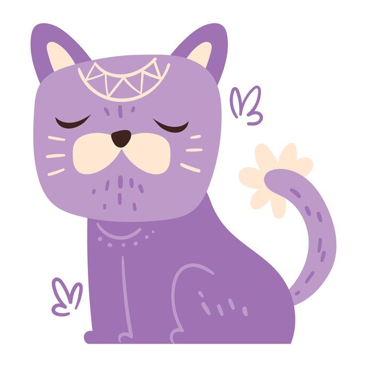 Vetor animal folclórico gato roxo em estilo escandinavo