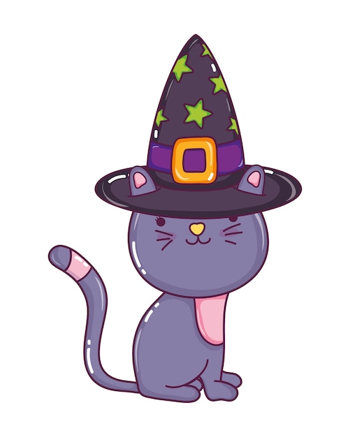 Animal gato feliz com chapéu de bruxa
