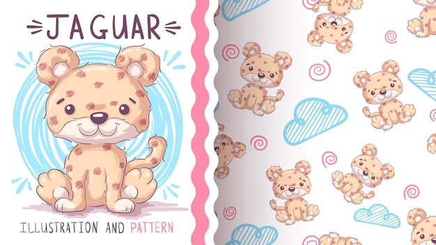 Animal jaguar personagem de desenho animado infantil padrão sem emenda