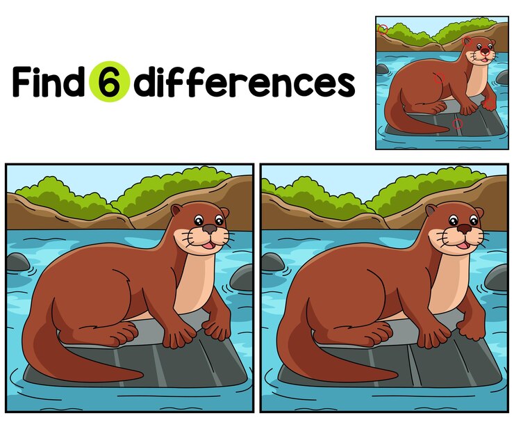 Vetor animal lontra de rio encontre as diferenças