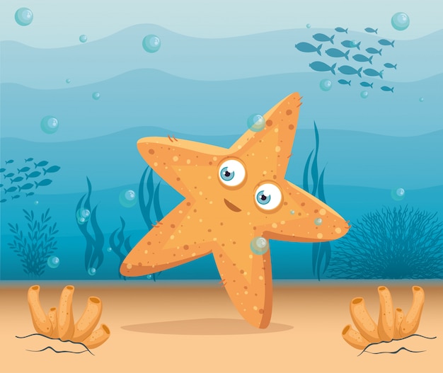 Vetor animal marinho bonito estrela do mar no oceano, morador do mundo marinho, criatura subaquática bonita, habitat marinho