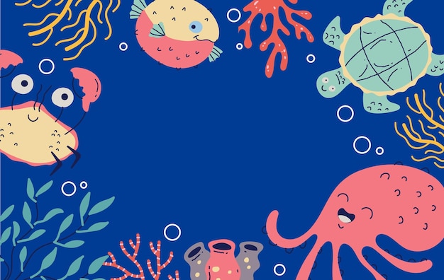 Animal marinho fundo do mundo do oceano subaquático conceito ilustração plana de design gráfico