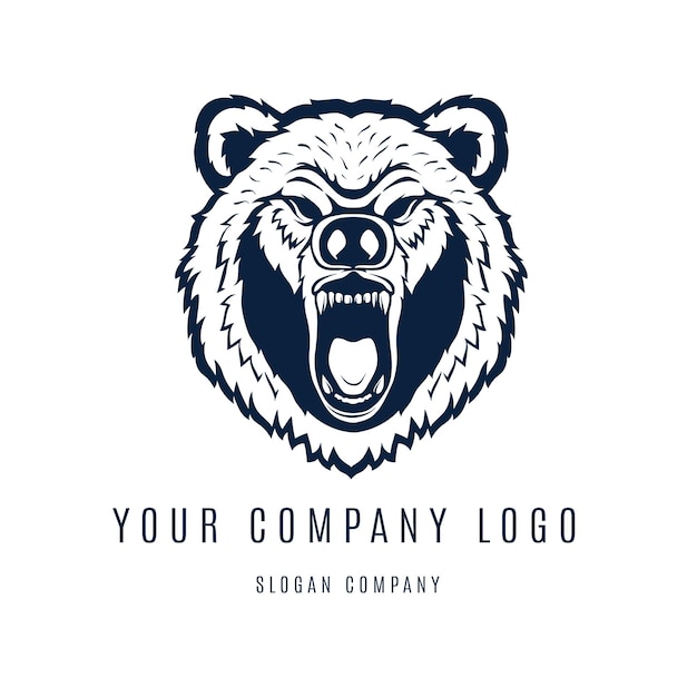 Vetor animal selvagem com raiva urso logotipo preto e branco minimalista