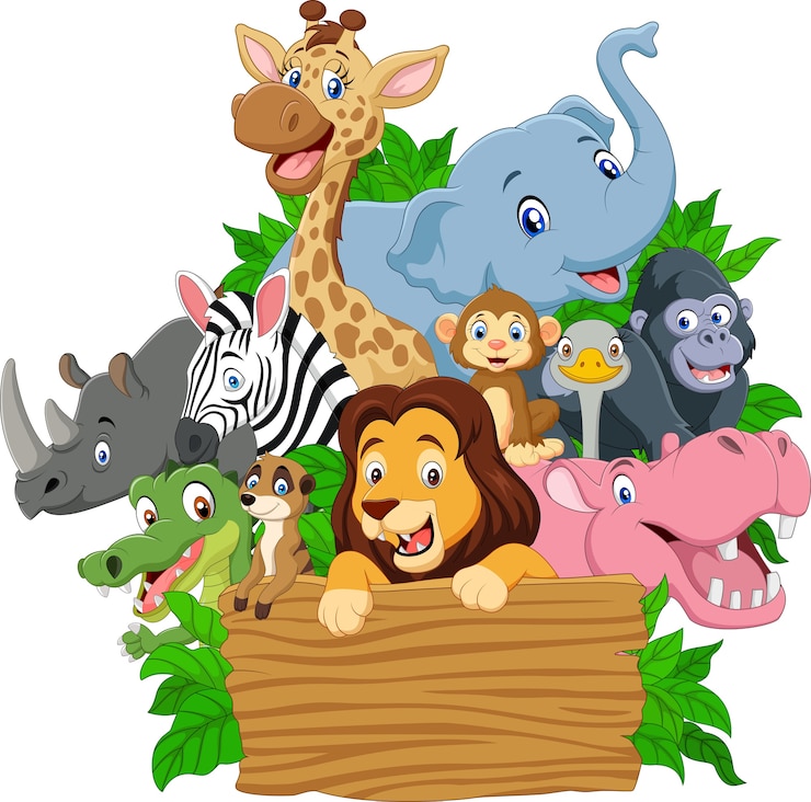 Vetor animal selvagem dos desenhos animados com tabuleta em branco