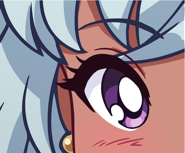 Vetor anime manga eye close up cabelos brancos e pele bronzeada