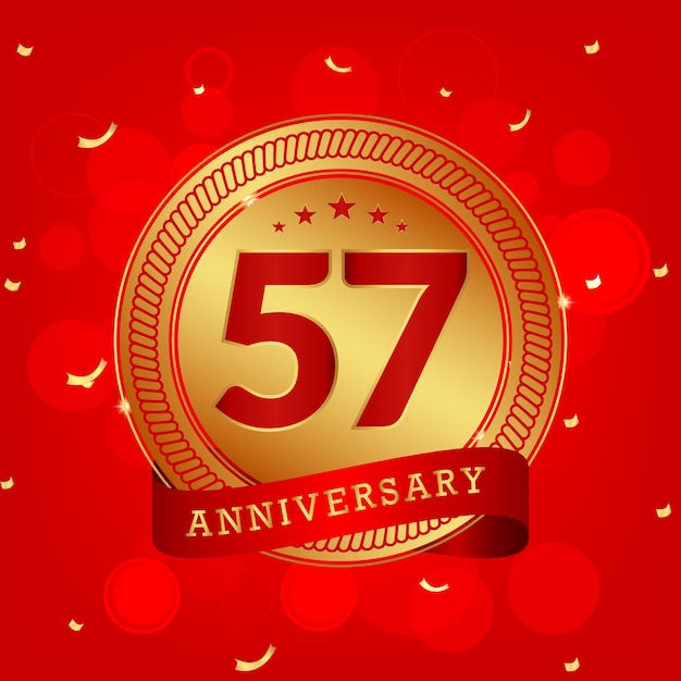 Aniversário de 57 anos com número dourado e fundo vermelho