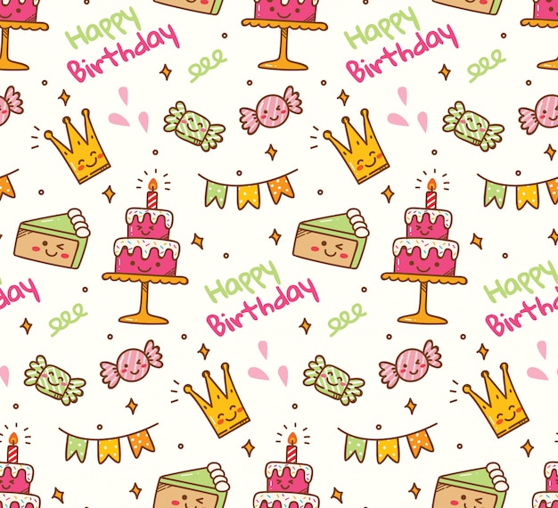 Aniversário doodle fundo sem emenda