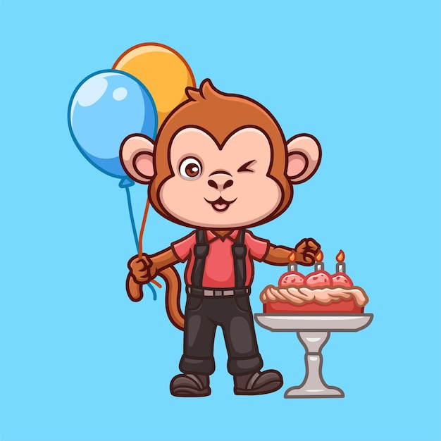 Vetor aniversário macaco personagem de desenho animado bonito