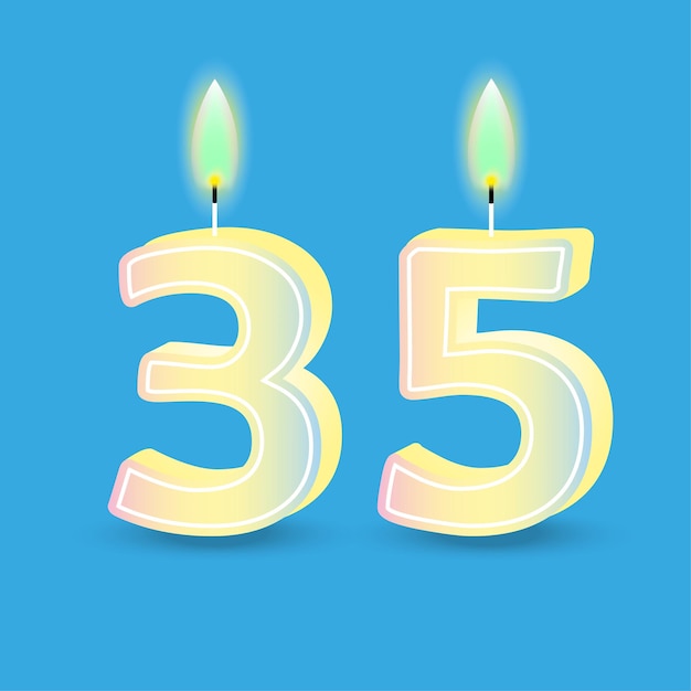 Vetor aniversário número trinta e cinco velas com fogo 3d número 35 ilustração vetorial eps 10
