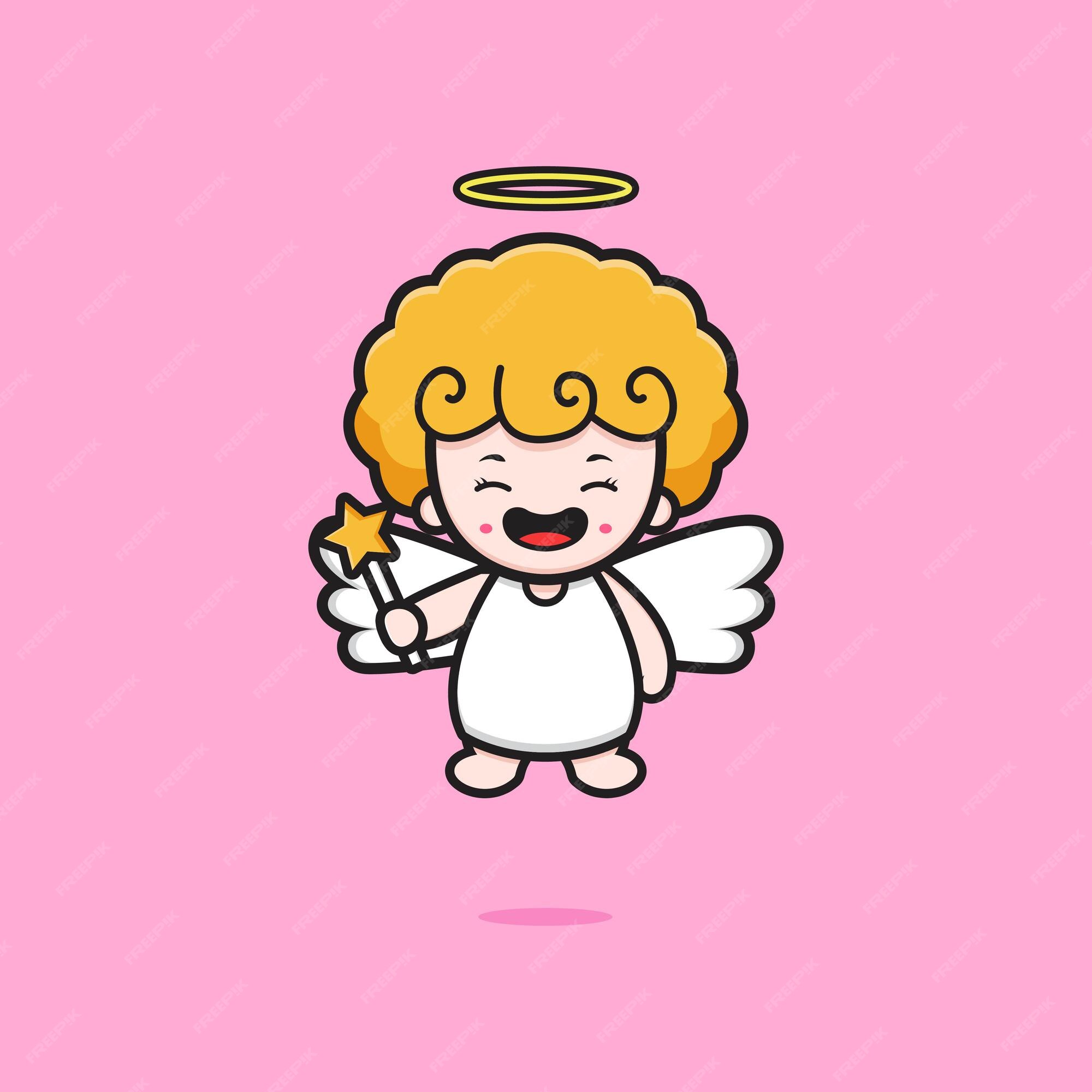 Ilustração dos desenhos animados de um anjo bonito segurando