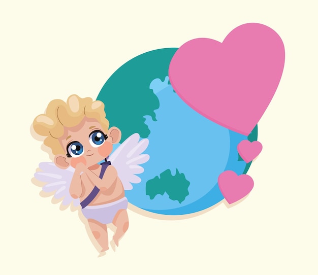 Anjo cupido com planeta terra