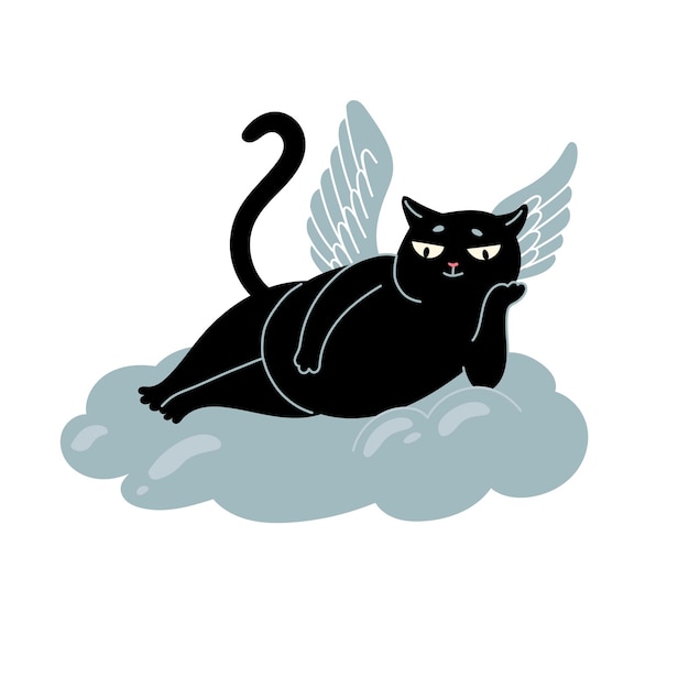 Anjo Cupido gato preto na nuvem