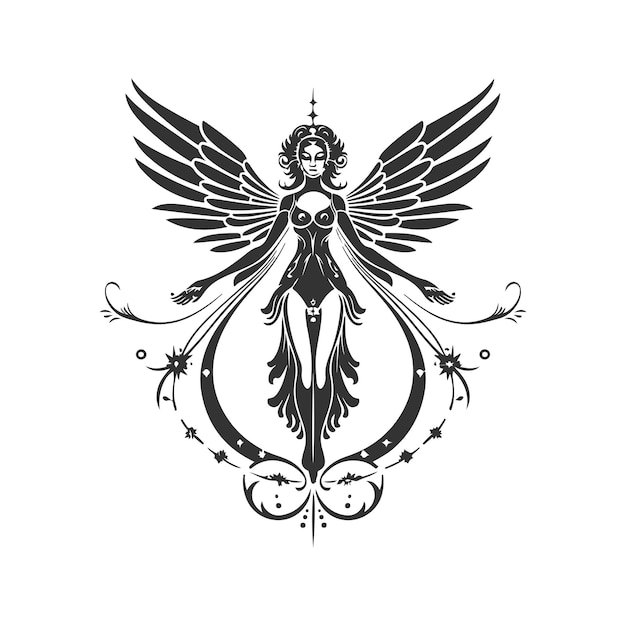 Anjo das joias logotipo vintage conceito de arte de linha preto e branco cor ilustração desenhada à mão
