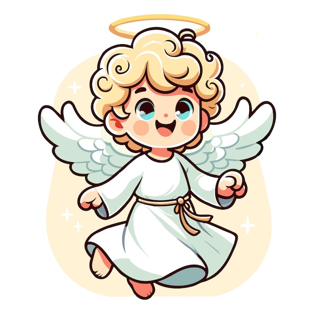 Vetor anjo de desenho animado querubino ilustração anjo adorável com asas e halo em túnica branca