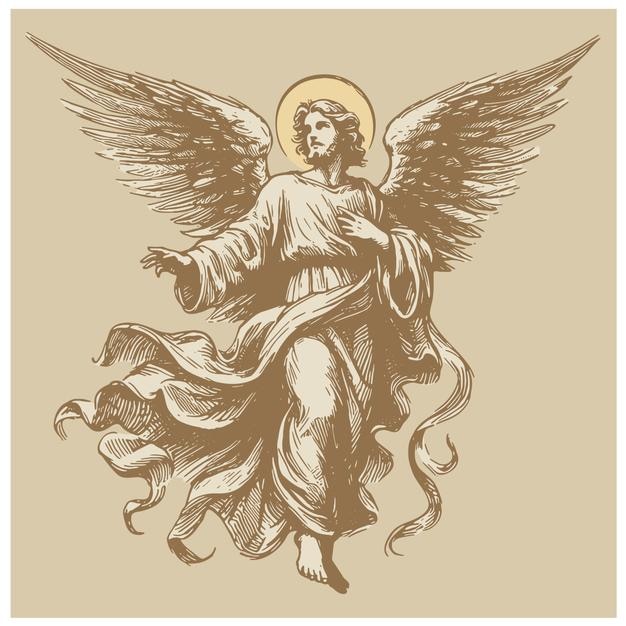 anjo de deus desenho vetorial em estilo estêncil em um fundo bege