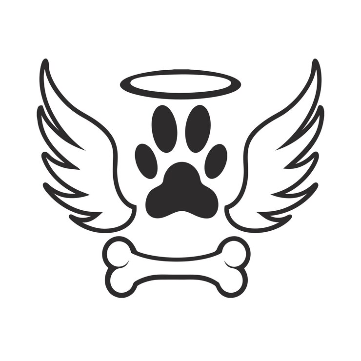 Vetor anjo de estimação gráfico com asas e halo em linha em negrito