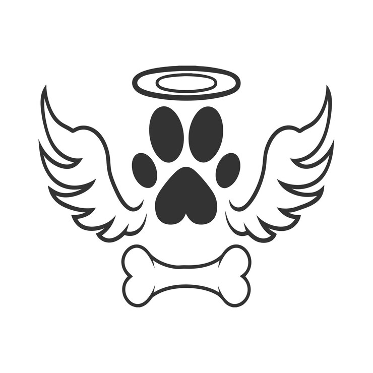 Vetor anjo de estimação gráfico com asas e halo em linha em negrito