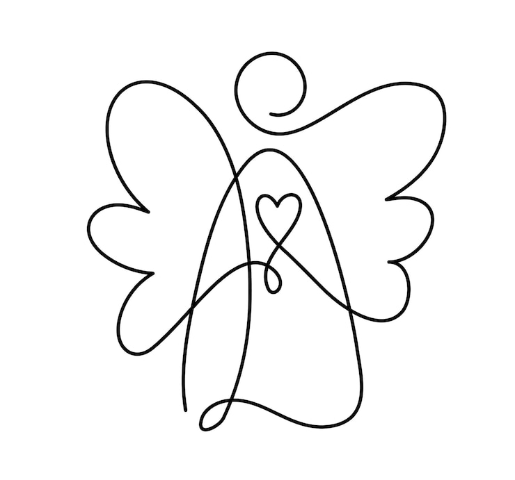 Vetor anjo de natal vetorial simples com impressão de desenho contínuo de uma linha de coração para roupas e logotipo