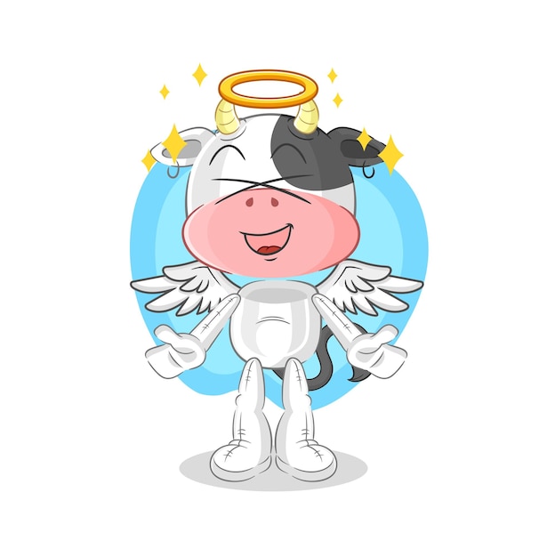 Anjo de vaca com personagem de desenho animado vetorial de asas