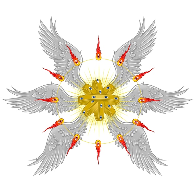 Anjo do trono da teologia cristã com seis asas