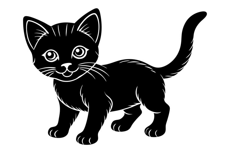 Vetor anjo gato silhueta vector arte e gráfico vetor cor preta silhueta isolado branco