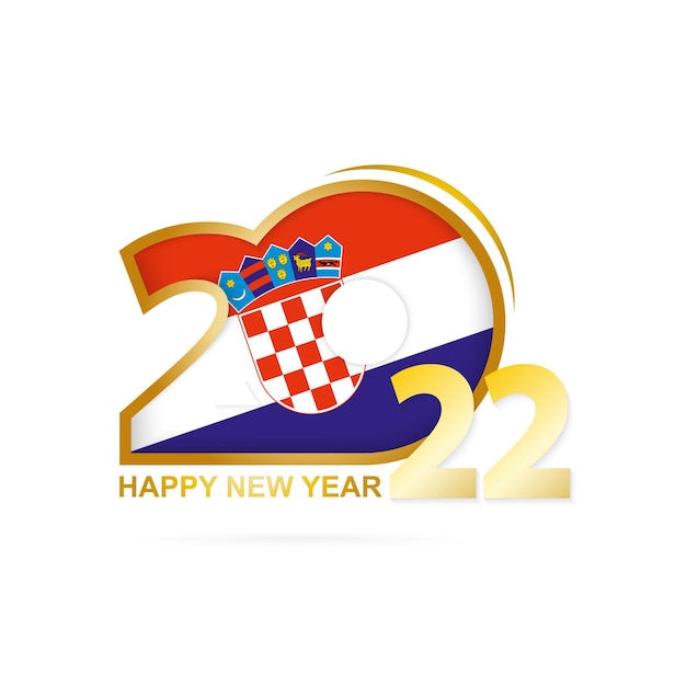 Vetor ano de 2022 com padrão de bandeira da croácia. feliz ano novo design.