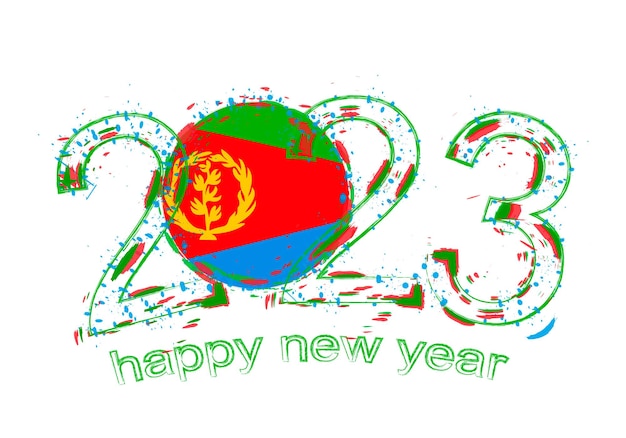 Ano de 2023 em estilo grunge com bandeira da eritreia