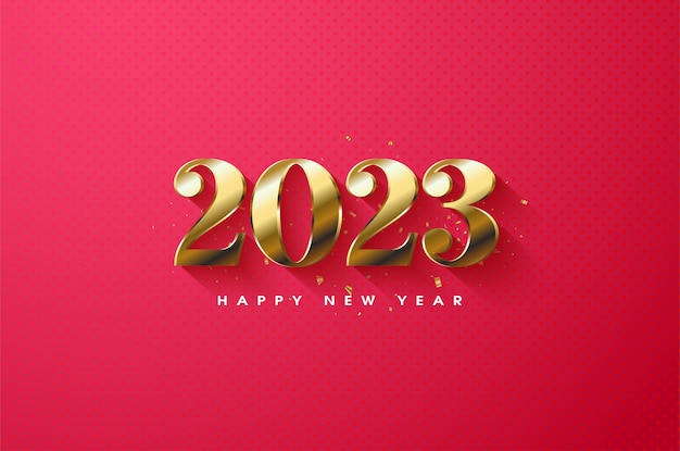 Ano novo 2023 com ilustração flutuante de números dourados.