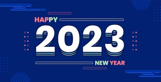 ano novo 2023 estilo retrô tecnologia contorno fundo azul