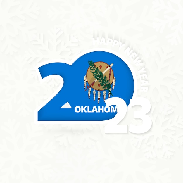 Vetor ano novo 2023 para oklahoma em fundo de floco de neve