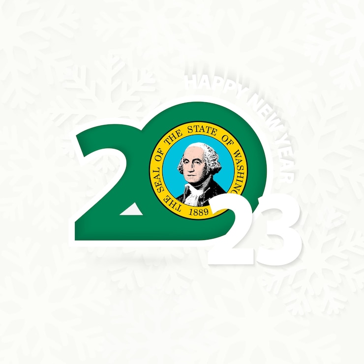 Vetor ano novo 2023 para washington em fundo de floco de neve