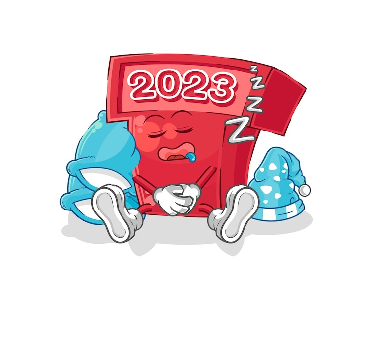 Vetor ano novo 2023 vetor de mascote de desenho animado de personagem adormecido