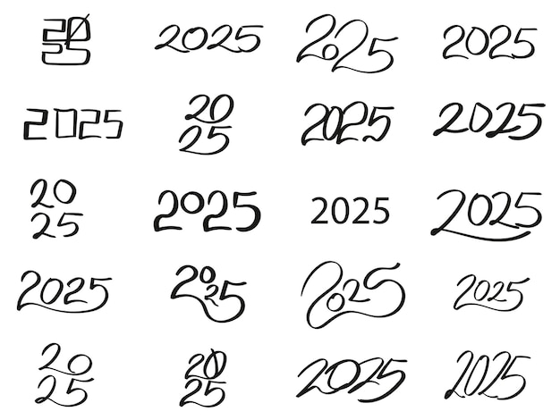 Vetor ano novo 2025 coleção caligrafia escrita à mão vetor