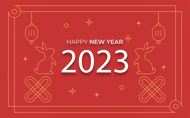 Ano novo chinês 2023 ano do coelho banner e plano de fundo de design linear de estilo moderno