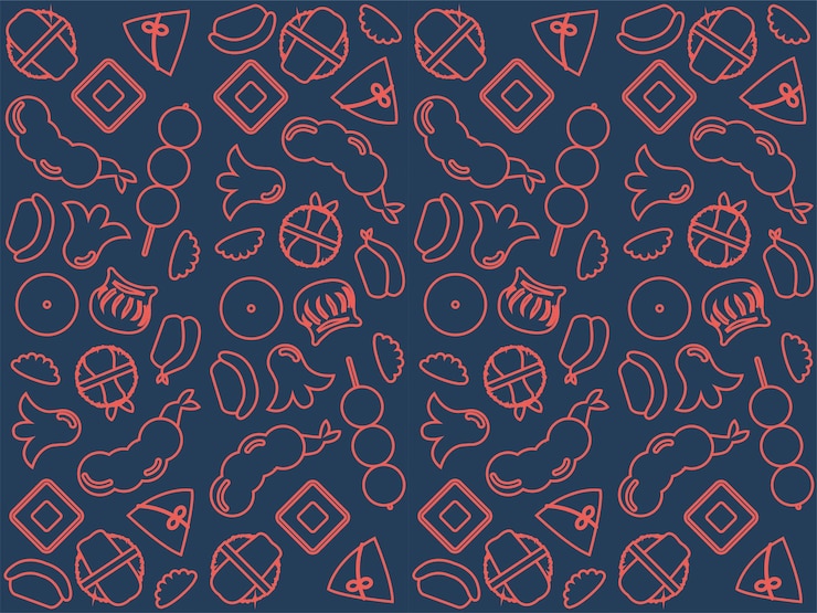 Vetor ano novo chinês comida asiática padrão latino-americano menu de ornamento sem emenda china japonesa