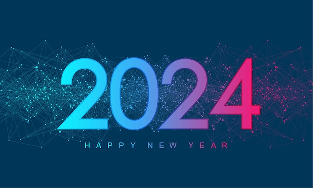 Vetor ano novo feliz natal 2024 cartão de felicitações em design de computador cibernético