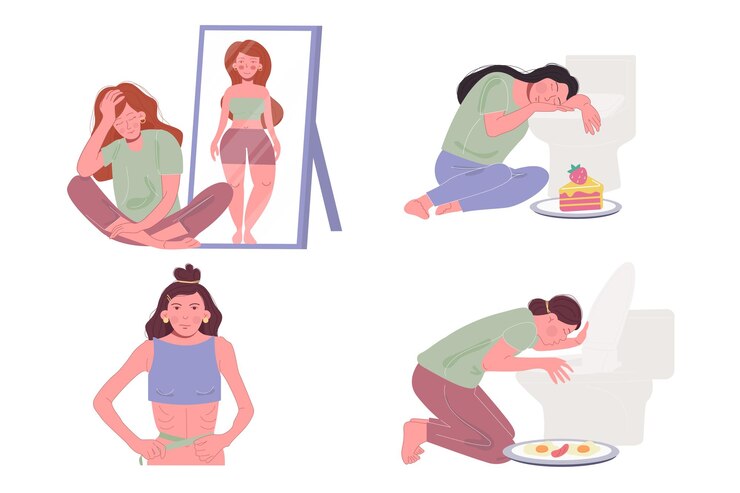 Vetor anorexia bulimia distúrbio alimentar ilustração de uma pessoa