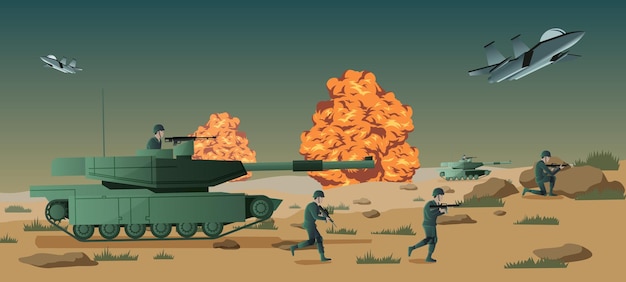 Antecedentes da guerra em situação de batalha, ilustração vetorial
