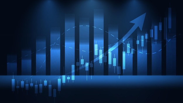 antecedentes financeiros com tendência estatística do mercado de ações com candlesticks e gráfico de barras