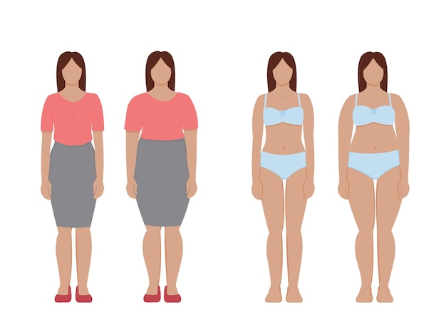 antes e depois de ganho de peso e perda de peso mulher magra e gorda