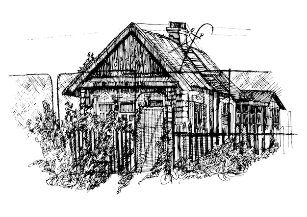 Antiga casa de madeira em ilustração vetorial de arquitetura tradicional