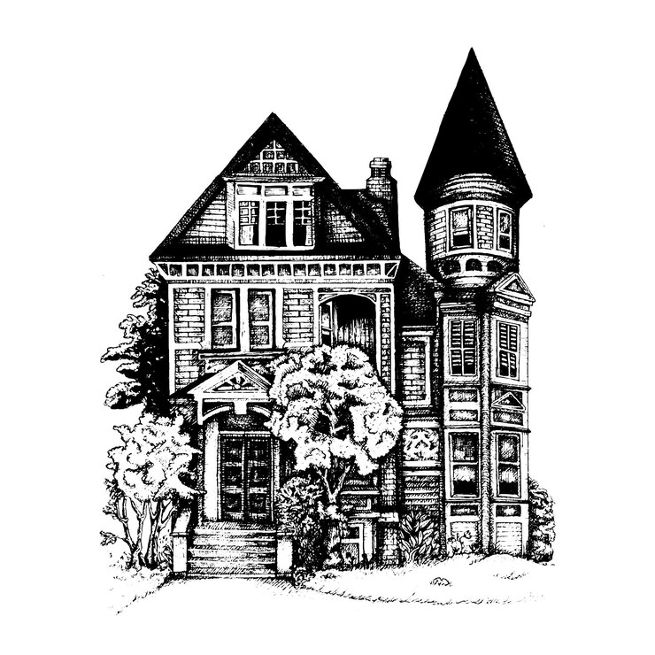 Vetor antiga ilustração de tinta para casa vitoriana