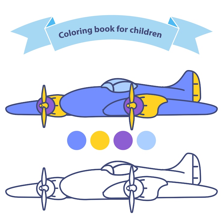 Vetor antigo avião de avião para colorir livro para crianças