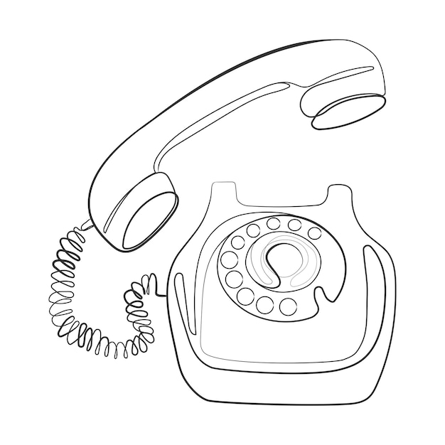 Antigo desenho a preto e branco da arte da linha de telefone rotativo conceito de comunicação por telefone retrô