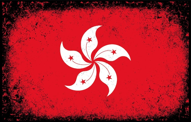 Vetor antigo fundo de bandeira nacional de hong kong vintage grunge sujo