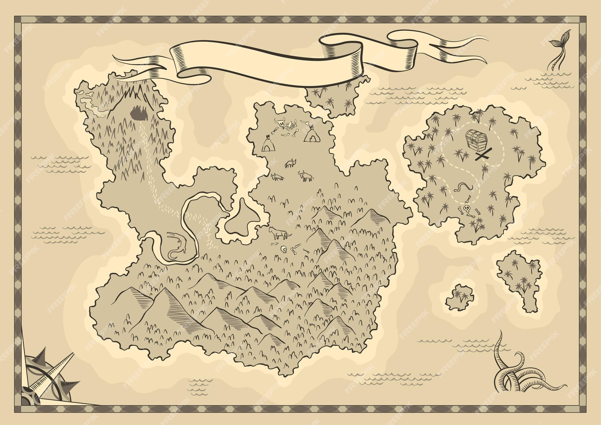 Antigo mapa do tesouro antigo modelo de mapa da ilha dos desenhos