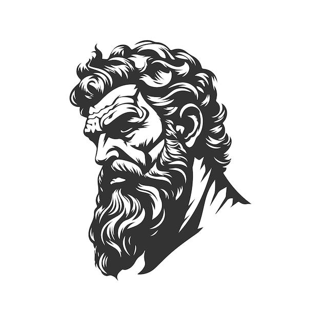 antigos heróis olímpicos zangados, logotipo vintage conceito de arte em preto e branco, ilustração desenhada à mão