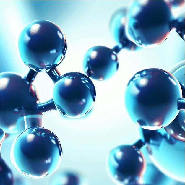 Vetor antioxidante de molécula de bolha líquida de essência cosmética vetorial de bolha líquida em fundo 3d de água
