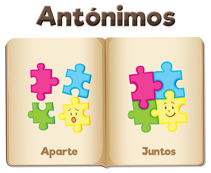 Vetor antônimo palavra cartão aparte e juntos em espanhol significa separadamente e juntos